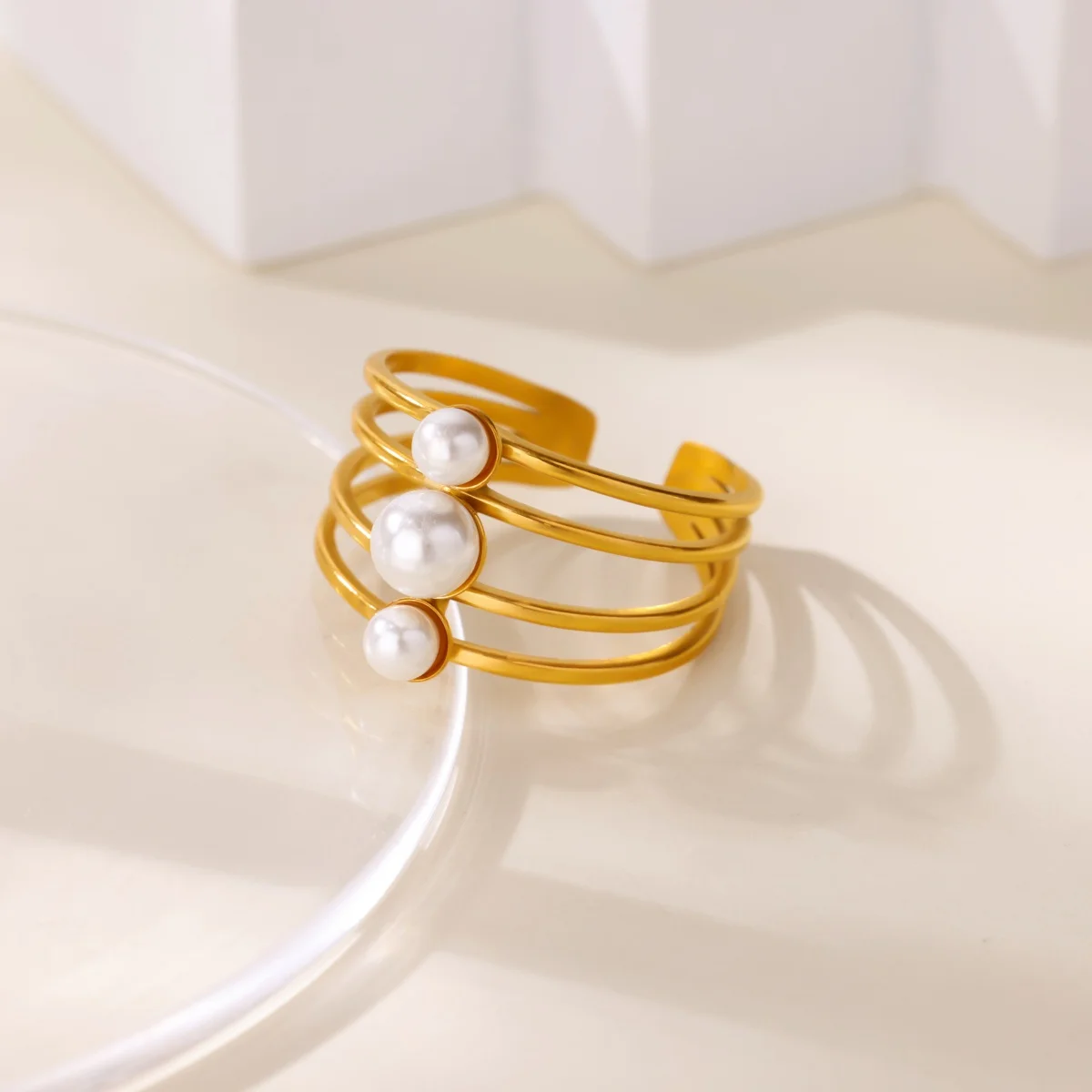 Fashion Geometric Multi-layered Pearls Rings For Women