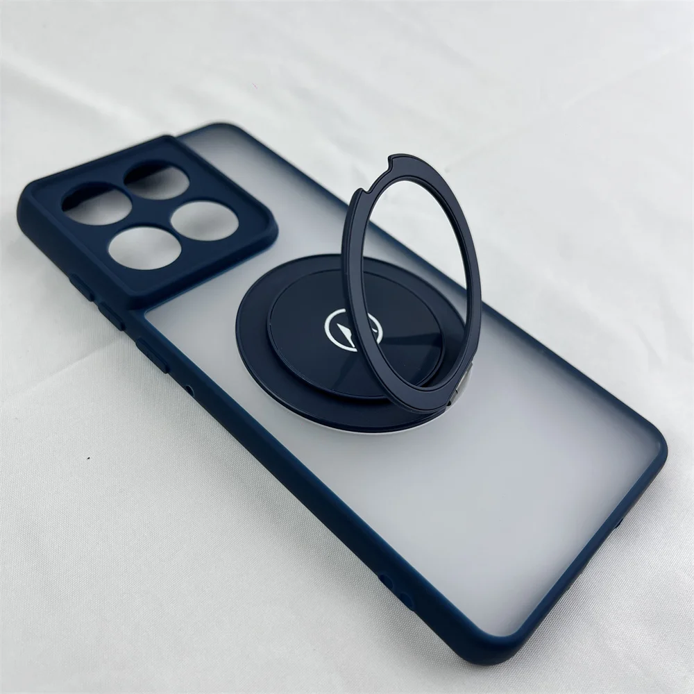 Transparent Frosted Silicone Frame Case with Magnetic Rotating Ring Bracket