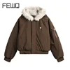 FEWQ Men Cotton Padded Jacket 2024 Korea Fashion Warm Autumn Winter With Hat Male Coat Solid Color Casual Loose CPG2188 1