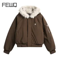 FEWQ Men Cotton Padded Jacket 2024 Korea Fashion Warm Autumn Winter With Hat Male Coat Solid Color Casual Loose CPG2188 1