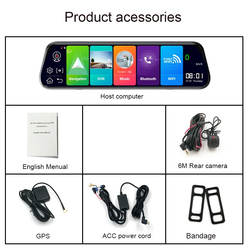 10 Inch Android 8.1 GPS Navigator 4G ADAS support rearview mirror camera 1080p Video Recorder Dual Lens Dashcam car monitor