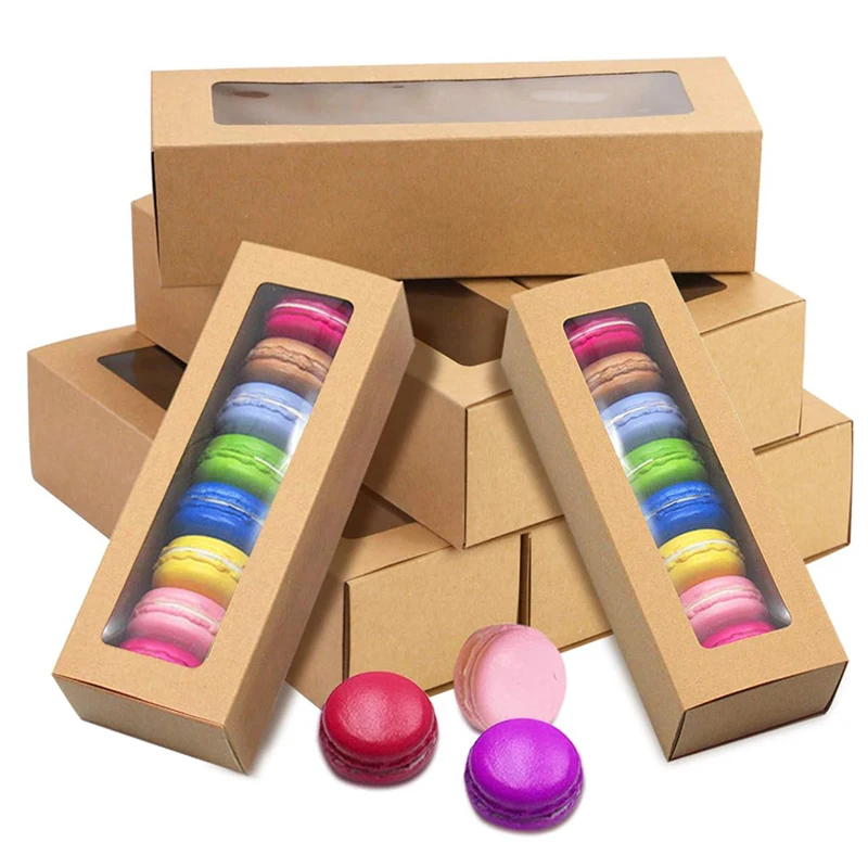 5/10/20 Pack Kraft Paper Macaron Boxes with Clear Window, Dessert Packaging Cupcake Coo... - SKU MBCB2140 - UGI Packaging