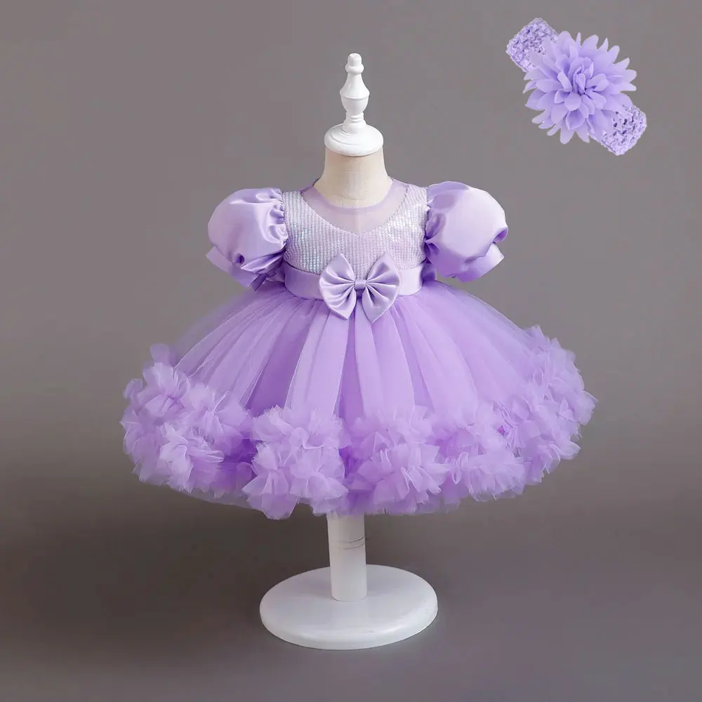 fitted lace wedding dress Purple Girls Birthday Dress Girls First Communion Dress – marryshe main image 0