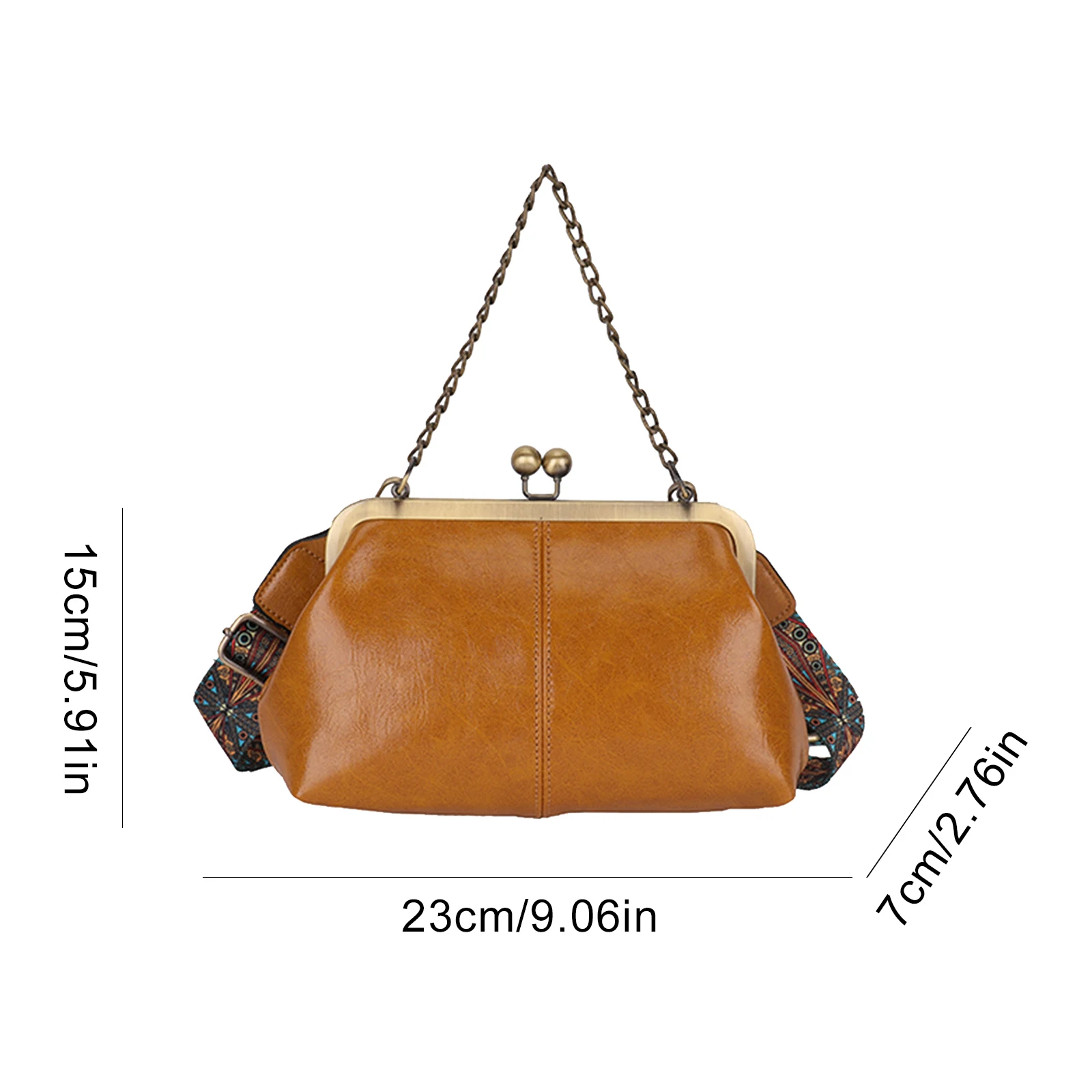 Women Vintage Crossbody Bag PU Leather Handbag Kiss Lock Shoulder Bag Crossbody Purse for Gift