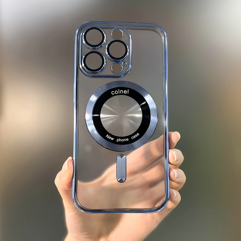 Placcatura trasparente per custodia Magsafe per iPhone 14 13 12 11 Pro Max Plus Custodia antiurto in silicone con ricarica wireless magnetica_voghion.com
