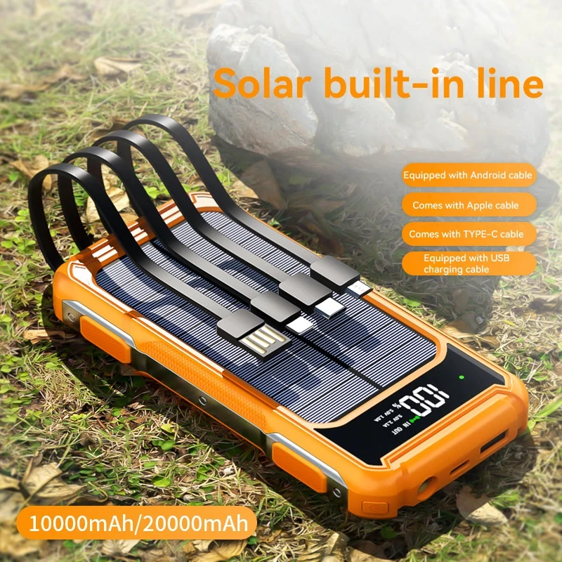 100000mAh Large Capacity Solar Power Bank 4 in 1 Built in Cable Intelligent Digital Display Laser Light for Samsung Apple Xiaomi 4