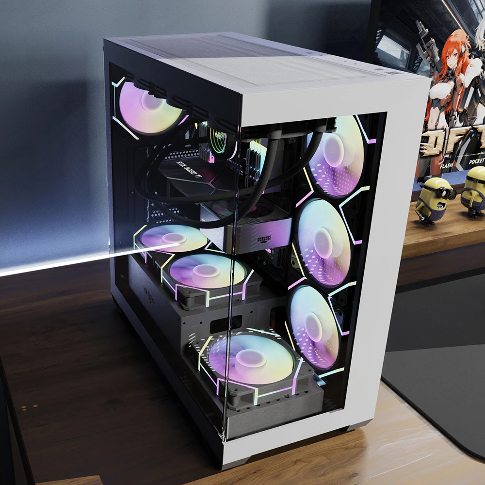 Aigo AS900 PC Case 270&deg; Panoramic Design ATX M-ATX ITX Sea View Room Side Transparent Desktop Chassis Diy Gaming Computer Case pc case pc chassis computer chassis frame