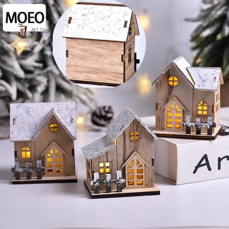 

Christmas LED Light Wooden House Luminous Cabin Merry Christmas Decorations for Home DIY Xmas Tree Ornaments Kids Gifts New Year