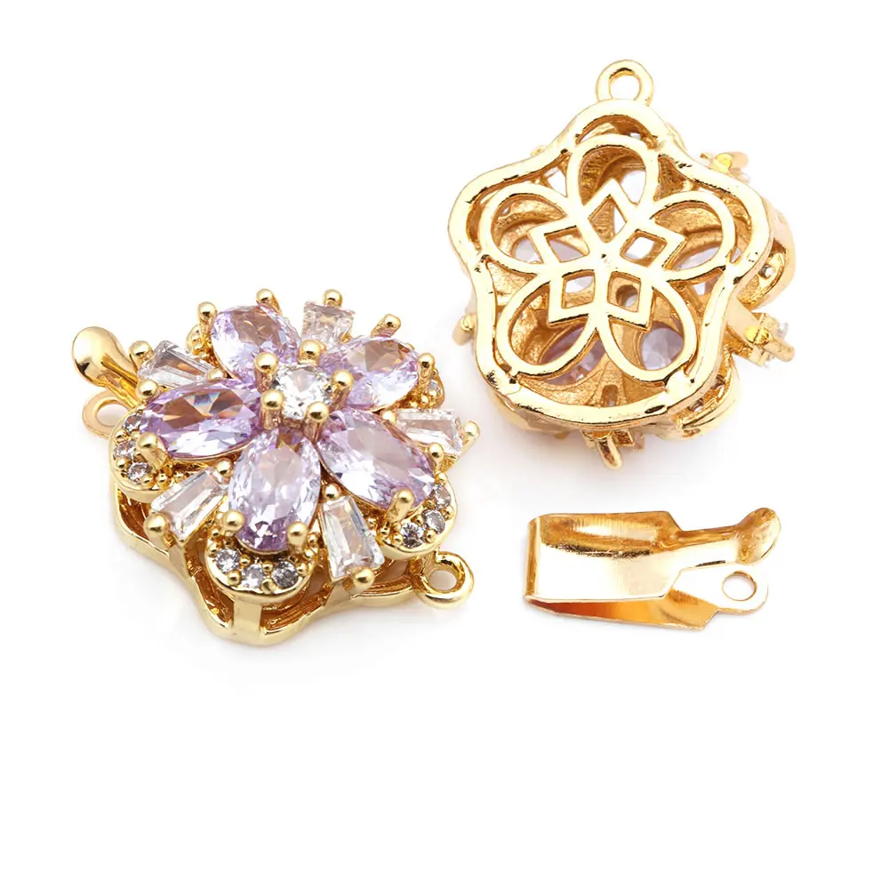 4 juegos de collares de flores de latón y circonio de Color dorado de 18K, cierres de conexión, suministros de joyería Diy de alta calidad - details 10