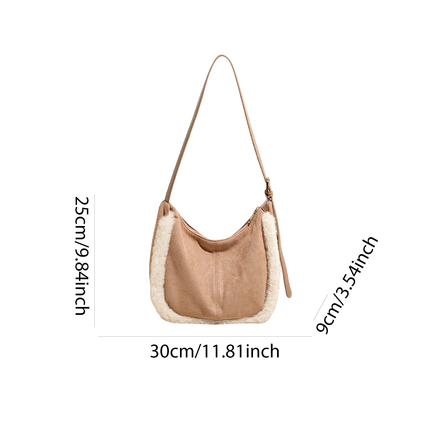 Women Gilrs Faux Suede Single Shoulder Crossbody Bags Plush Crossbody Shoulder Bag for School Work Shopping Travel Daily Use