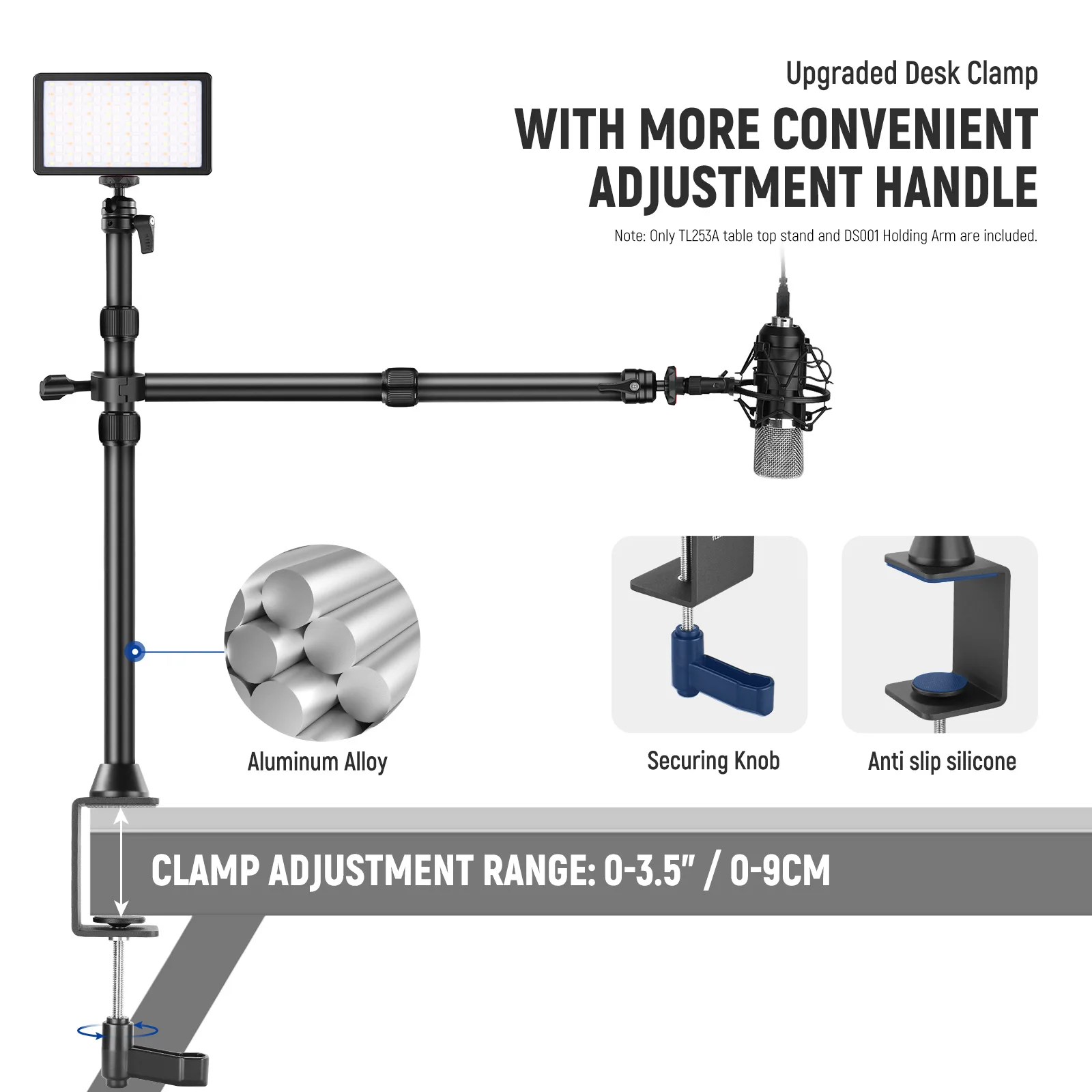 Tabletop Overhead Camera Mount Stand with 2 Section Telescopic Extension Arm, Sc