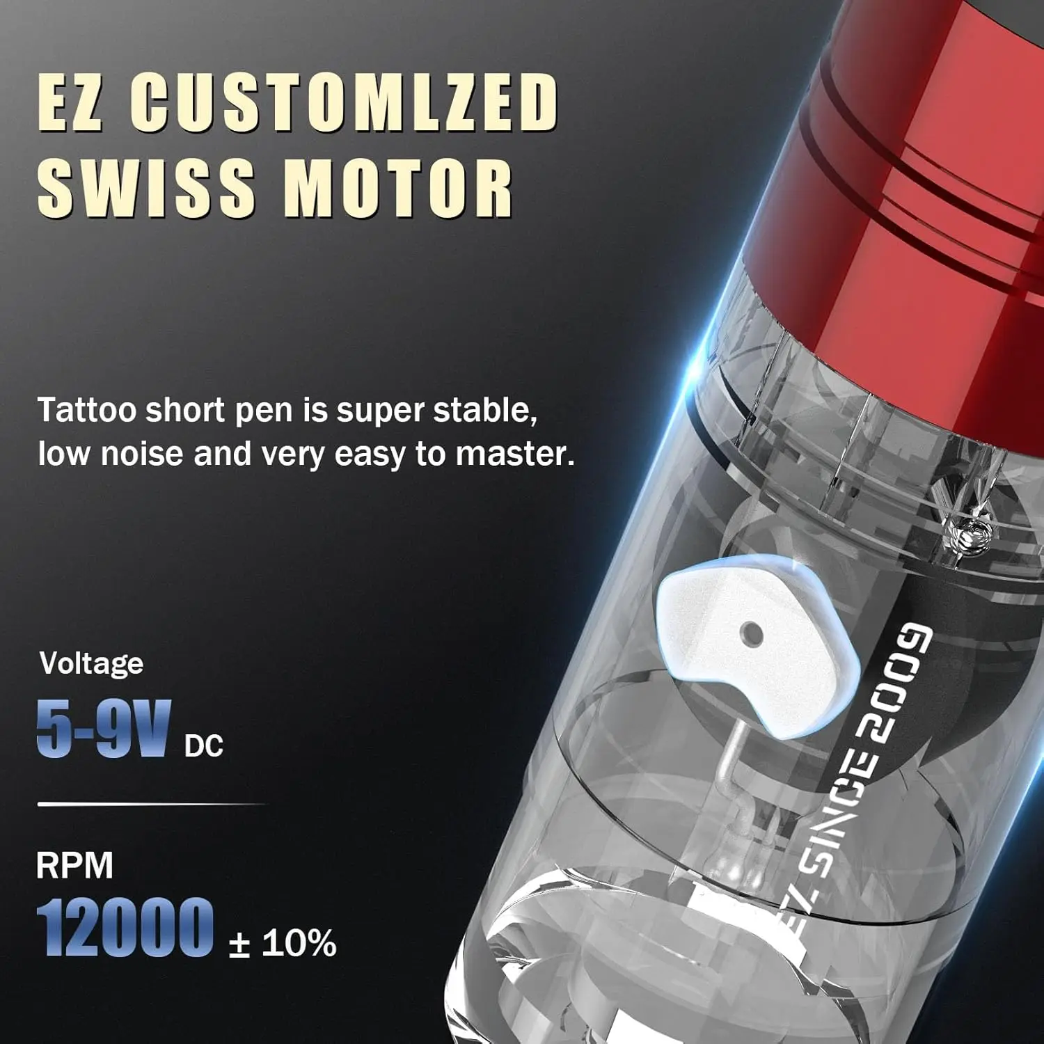 EZ EvoTech S Wireless Battery Tattoo Pen Machine 3.5mm/4.0mm Stroke EZ Intelligent Chip Swiss Motor