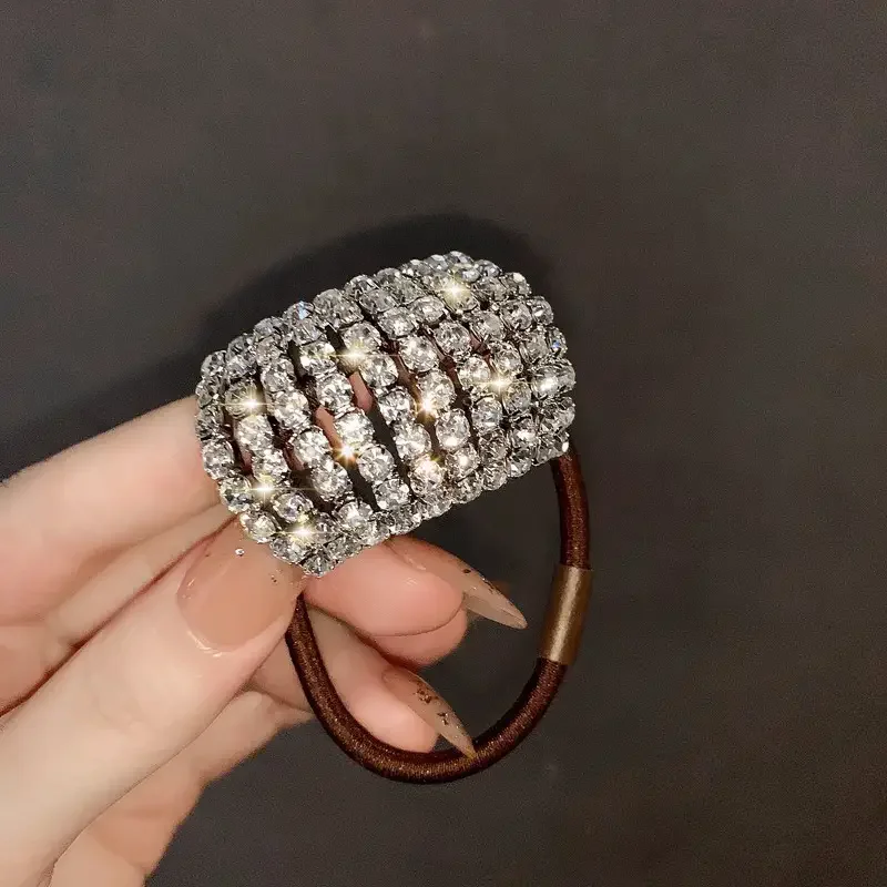 Sparkling rhinestone decoration hair ring elastic headband ponytail holder retro fashion hair clip for women and daily use 4