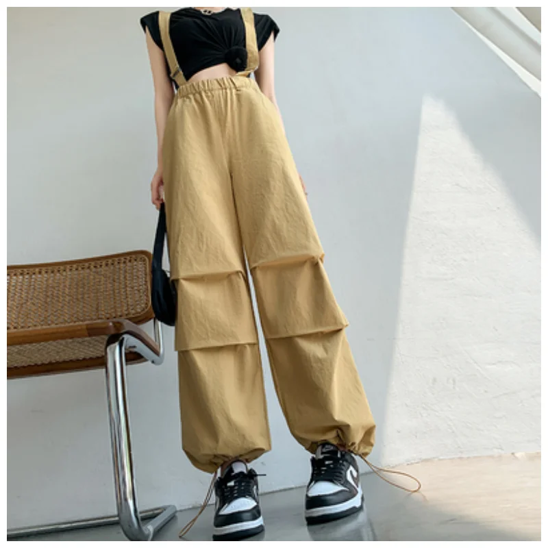 

Милые крутые розовые брюки-карго на лямках для женщин, Новинка лета 2023, прямые широкие штаны, свободный и удобный комбинезон для снижения возраста