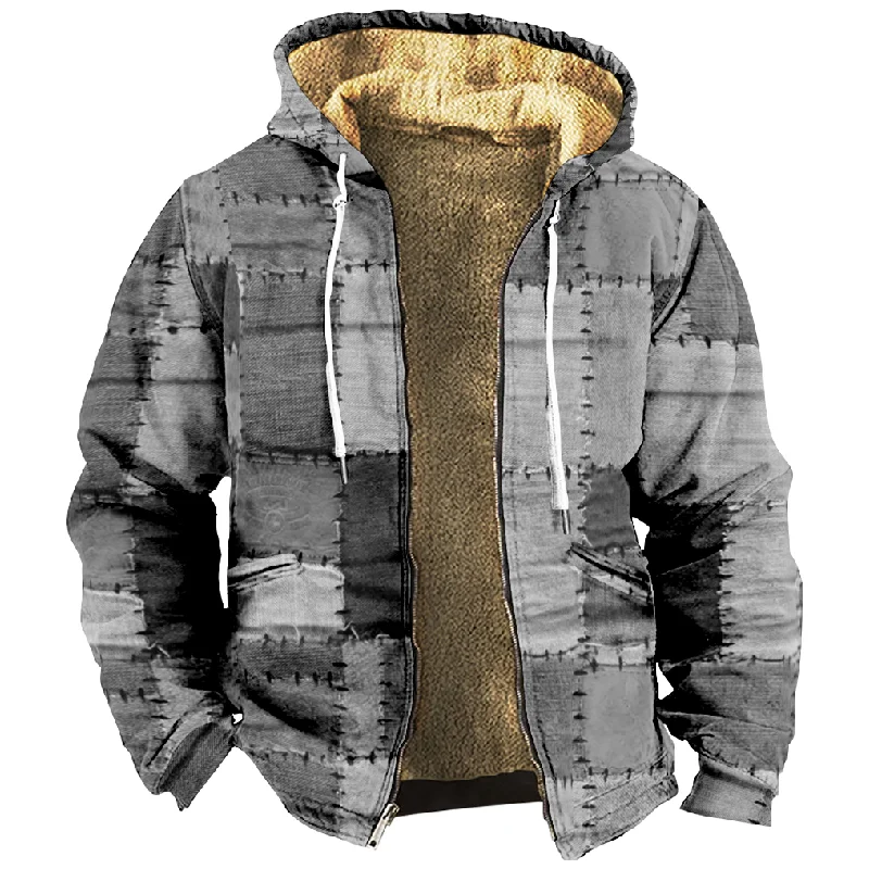 New Creative Cotton Coat Hooded Sweater Casual Print Long Sleeve Zipper Sweater Thick Cotton Coat Autumn/Winter a55