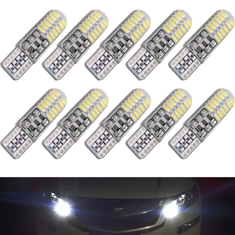 10 шт., автомобильные сигнальные светодиодсветодиодный лампы T10 W5W 12 В 4014 24SMD 7000K