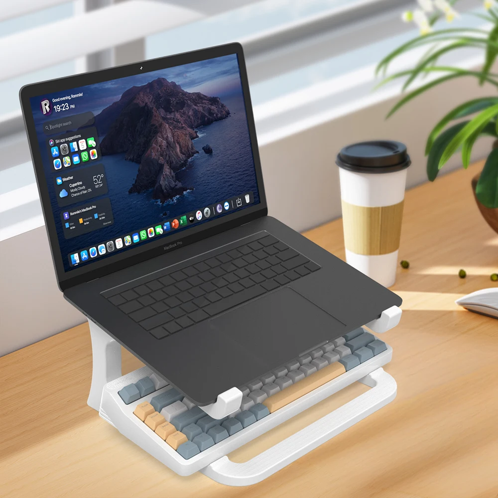 Supporto ergonomico per laptop con supporto per tastiera - supporto da scrivania portatile, adatto per MacBook, PC, tablet - robusto - immagine 2