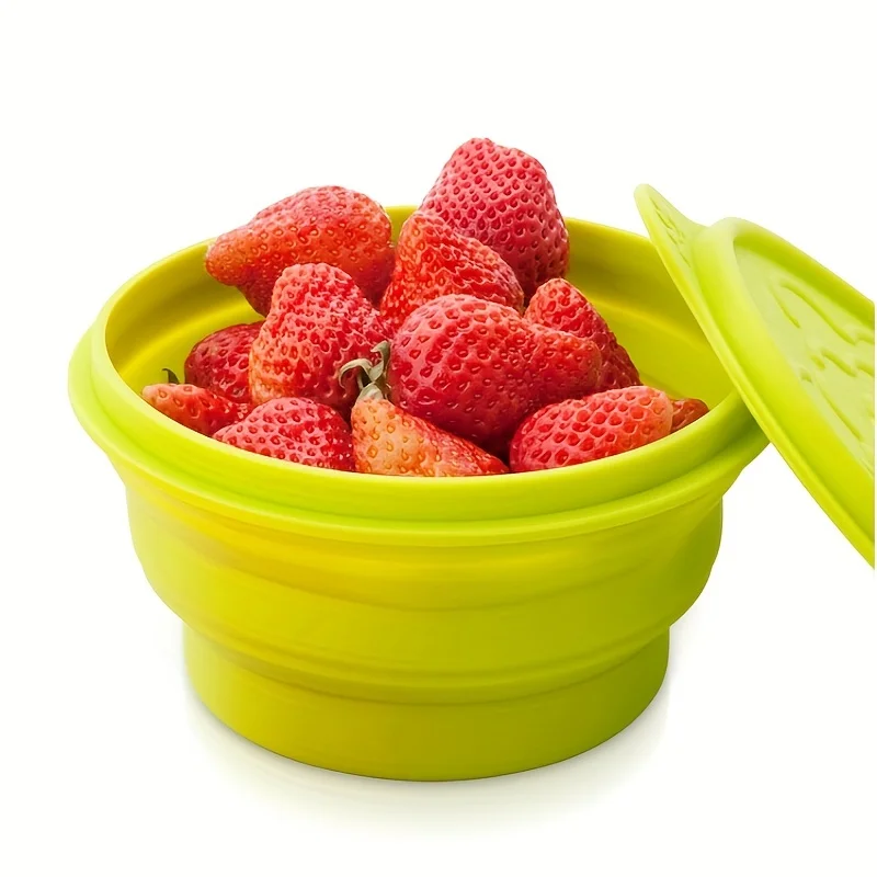 2PCS Portable Silicone Folding Bowl, Heat-resistant Bowl, Solid Color Salad Bowl, Multifunctional Portable Bowl