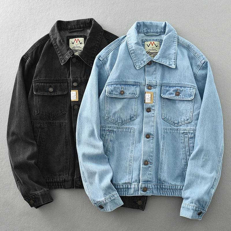 Autumn new vintage wash blue short denim jacket men's daily work loose outdoor casual coat