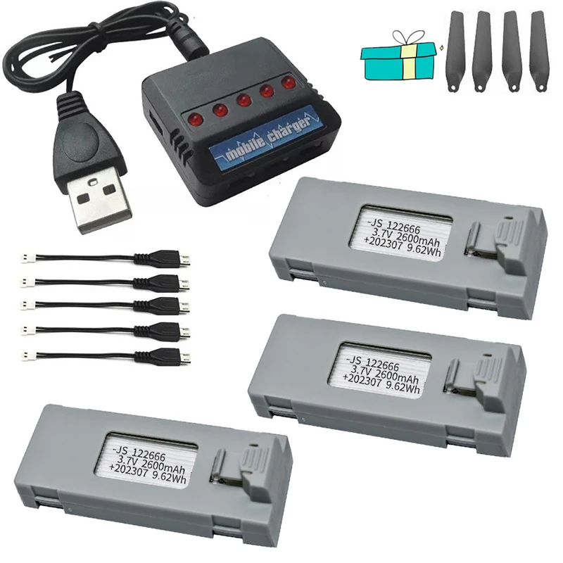 ตัวเลือกสินค้า แบตเตอรี่โดรน 3.7V 2600mAh สำหรับ E88 E88PRO E99 P1 P5PRO และอื่นๆ