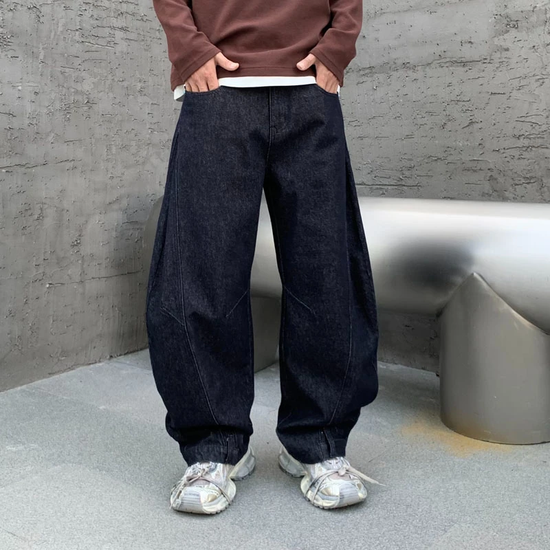 Skateboard Loosen Fit Black Wide Leg Lattern Jeans Men Baggy Clothes Male's Hallen Pants 2