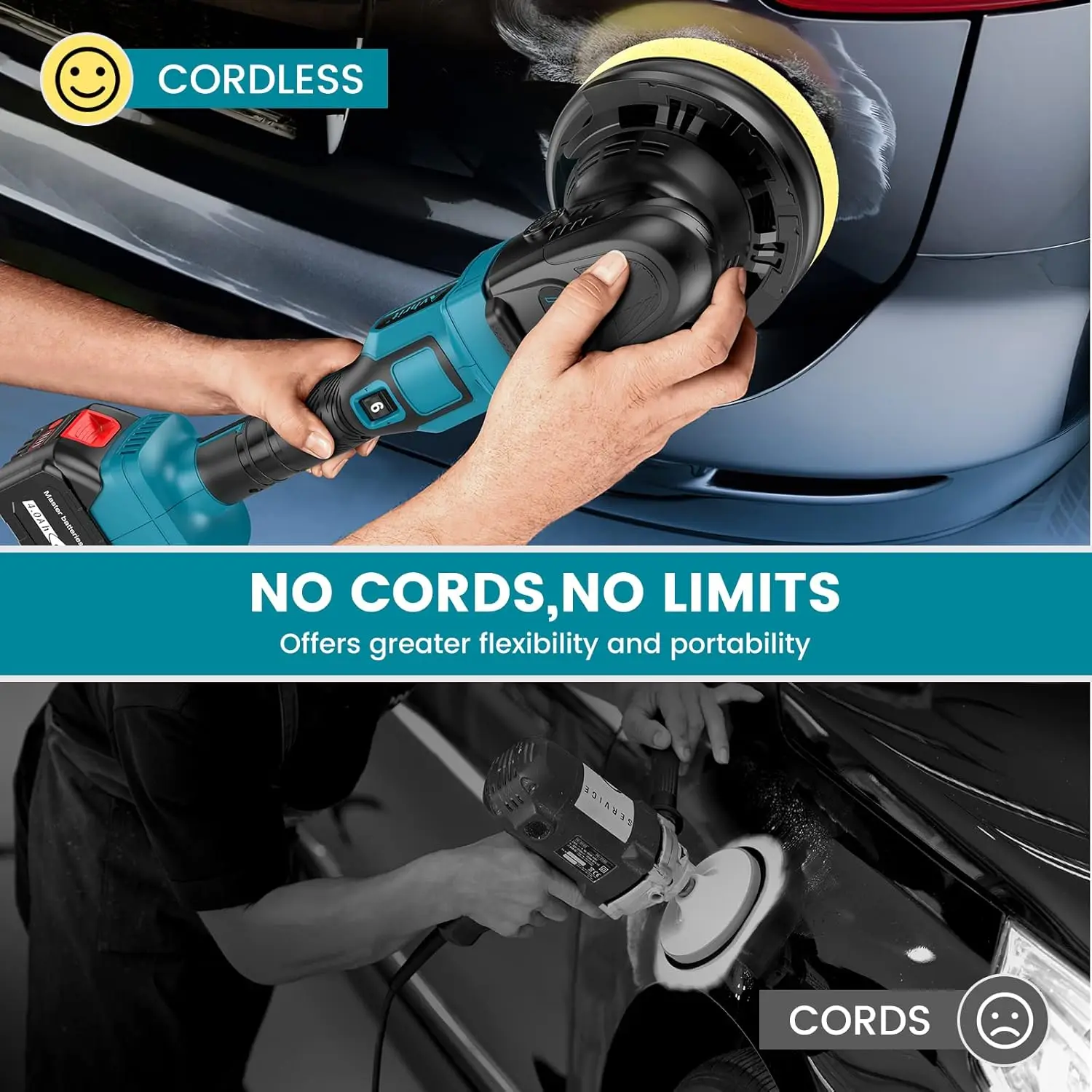 Cordless Car Buffer Polisher Brushless 6 Inch Portable Buffer Polisher Kit 2 Pack 21V Rechargeable Batteries 6 Variable Speed