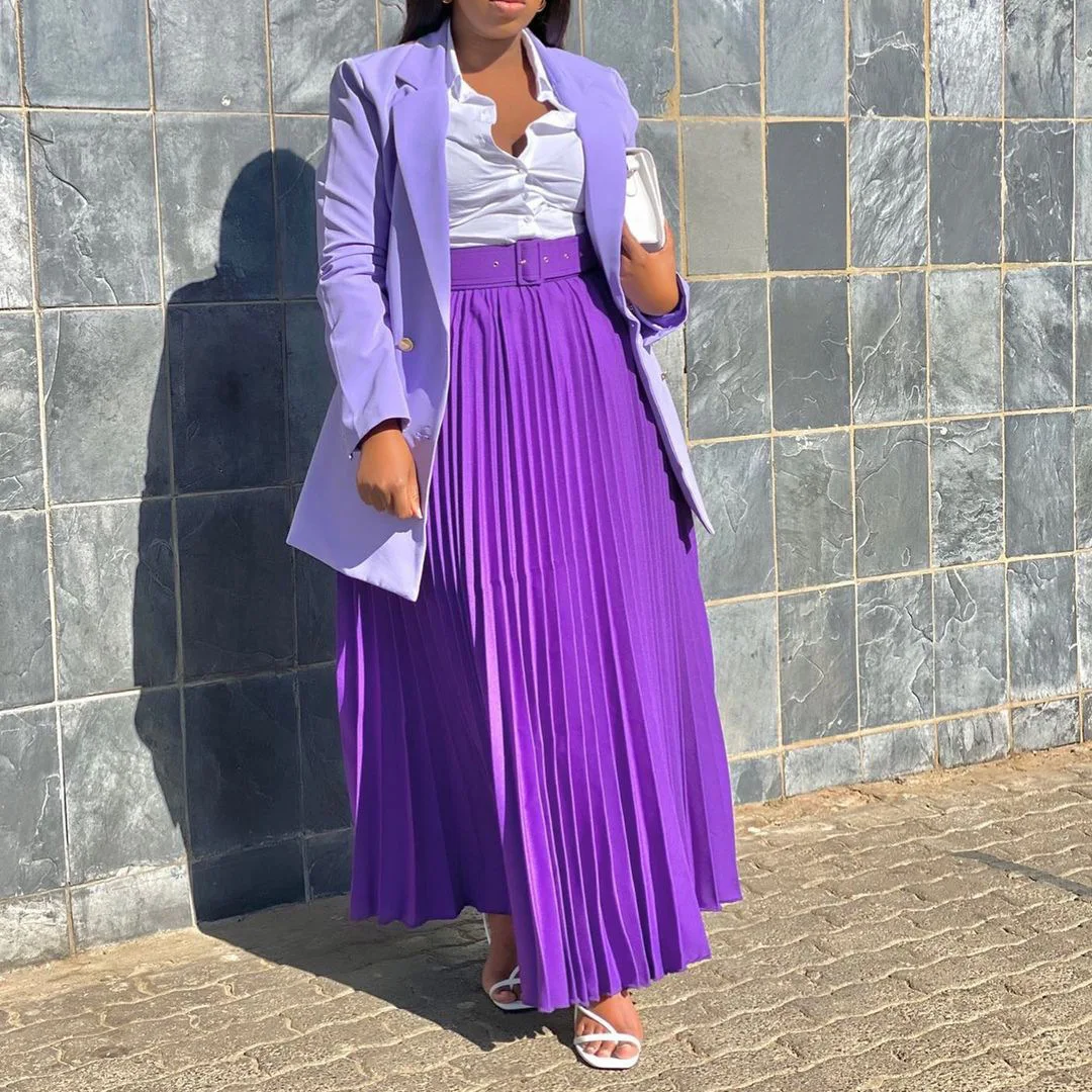 Plus Size Women Pleated Skirts Solid Chubby Elegant Party Dress 2022 Fall Casual Robe Female Designer Skirt Fashion Belt Outfit