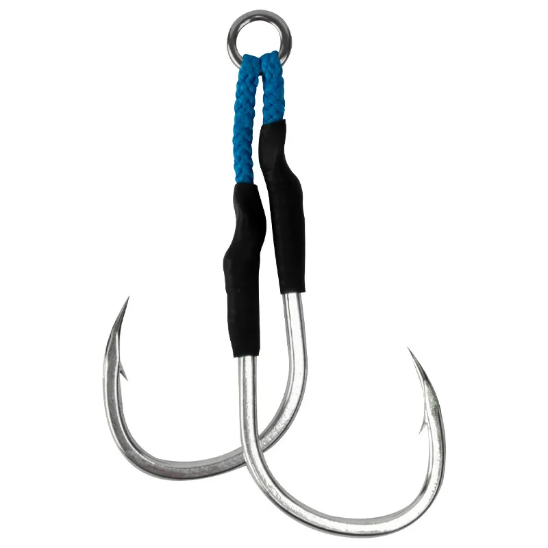 

2/0 3/0 5/0 9/0 Double Assist Barbed Hook High Carbon Steel Slow Jigging Hooks with PE Line Sea Fishing Pike Metal Jigging Bait