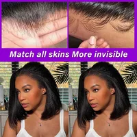 Perruque Courte Bob Kinky Lisse Sans Colle en Cheveux Humains Vierges, Dentelle Frontale HD Transparente 13x4, Cheveux Remy Péruviens Doux Yaki, Prête à Porter 4