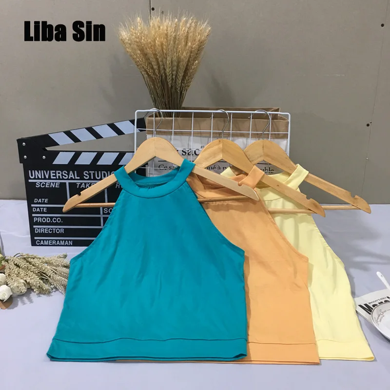 

Liba Sin Women Summer Off-The-Shoulder Neck Knitted Vest New Fashion Sexy Round Neck Sleeveless Small Suspender Top