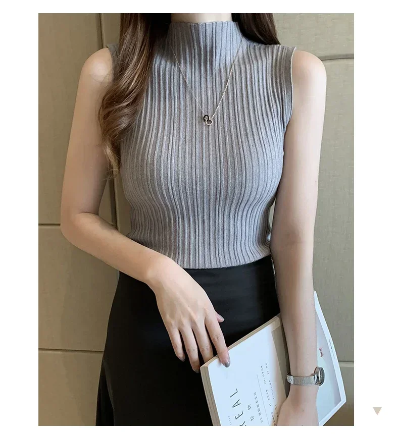 Women Knitted Slim Tank Top Solid Sleeveless Sexy O-Neck Crop Top Casual T-shirt Cotton Off Shoulder Crop Tank Top Summer