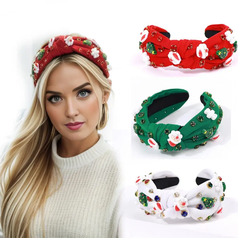 Christmas Headband Women Christmas Tree Headband Rhinestones Lightweight Festive New Year Hair Accessory for Parties