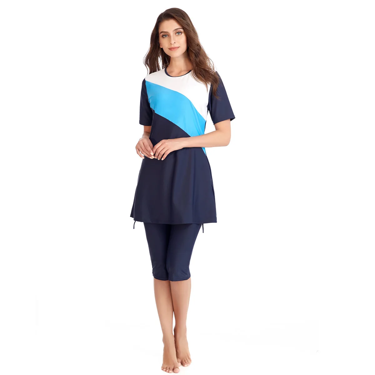 

Женский Мусульманский купальник Burkini, скромный купальник с длинным рукавом, закрытый хиджаб с цветочным принтом, топ, шапка, штаны для плавания, купальный костюм