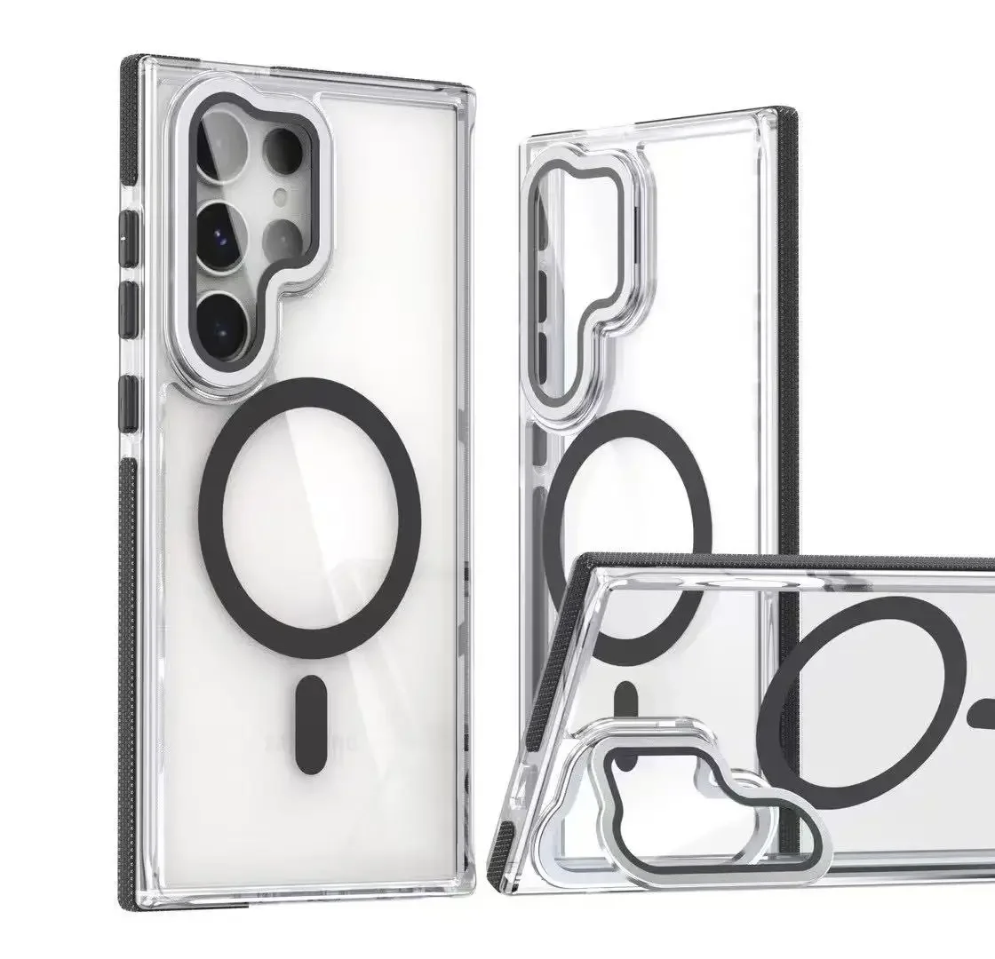 Luxury Magnetic Shockproof Clear Phone Case with MagSafe Wireless Charge Lens Holder