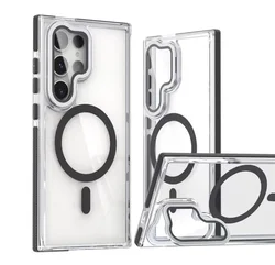 Luxury Magnetic Shockproof Clear Phone Case with MagSafe Wireless Charge Lens Holder - S24 S25 Plus (Black)