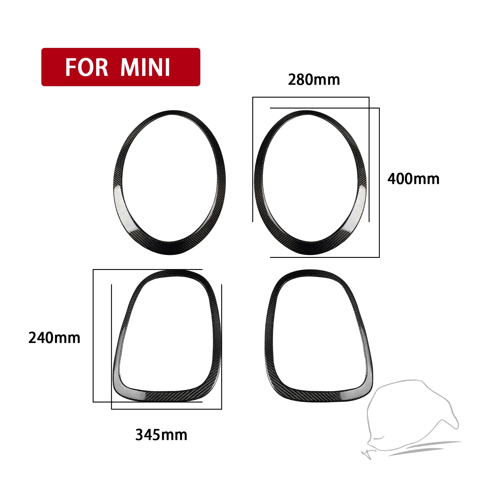 For BMW Mini F55 2015+ F56 2014+ F57 2016+ Front Rear Headlight Frames 4 Pieces Set Real Carbon Fiber Car Exterior Accessories