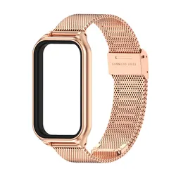 Premium Stainless Steel Strap Bracelet for Smart Band 9 - Sleek Metal Watchband Replacement (Rose Gold 1)