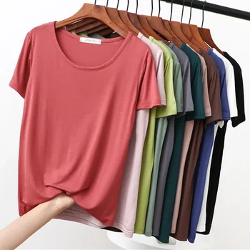 Modal base T-shirt O Neck Short Sleeve Mask T shirt Plus size Women basic tees Plus size Casual Tops 1