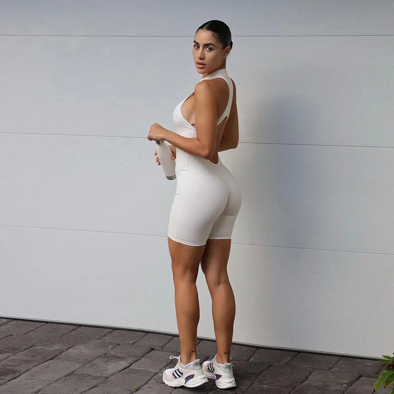 

Women Jumpsuit Summer Tracksuit One Piece Suit Solid Sexy Zipper Backless Bodycon Playsuit