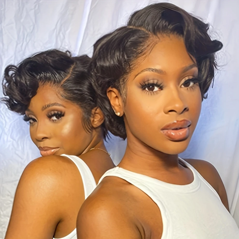 Straight Human Hair Wigs Short Pixie Cut Wig 13x1 T Part Transparent Lace Front Wig for Women