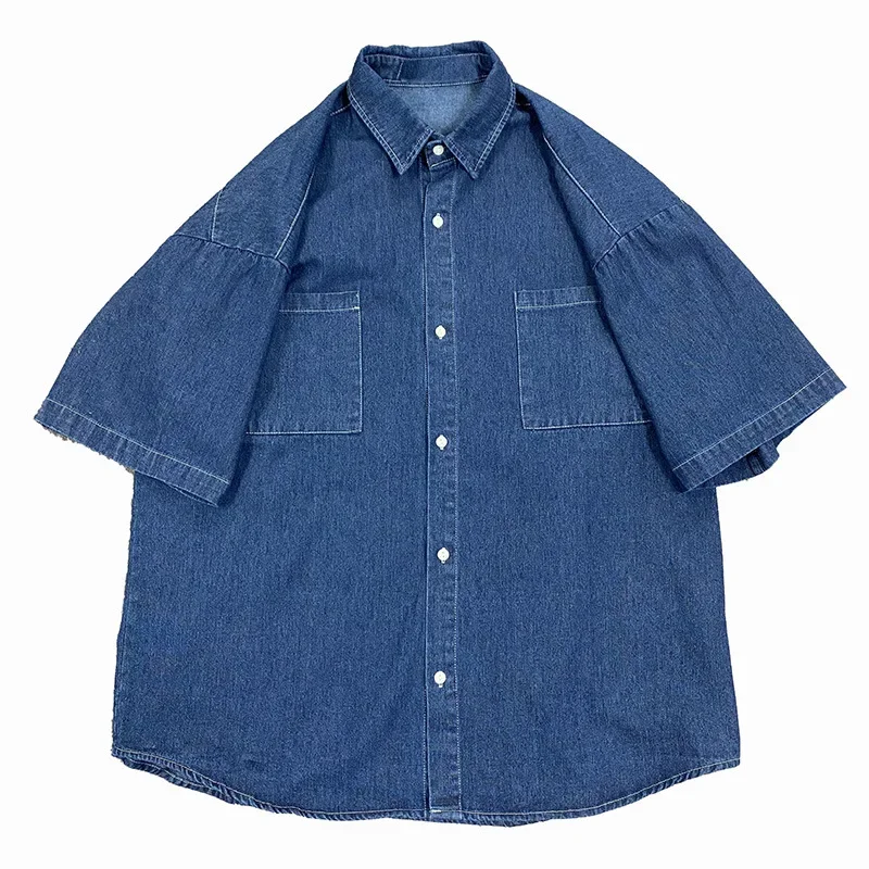 Denim Shirt Summer New Loose Fit 5 Button Short Sleeve Men's Denim Shirt Casual Style Korean Version Couple's Shirt Comfortable Breathable