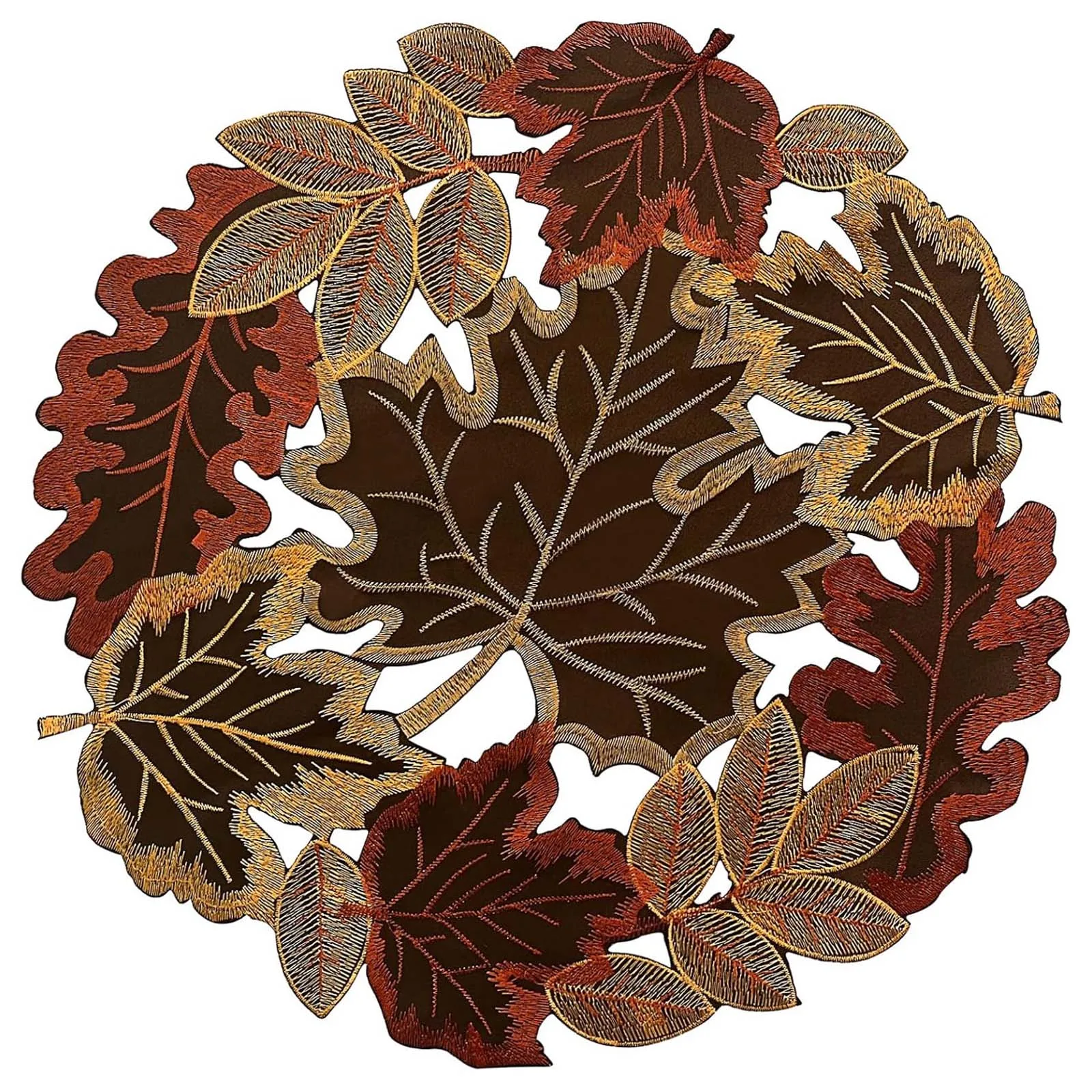 Maple Leaf Pattern Table Mat W/ Lace Autumn Maple Leaf Hollow Embroidery Table Runner for Home Party Kitchen Dining Decor