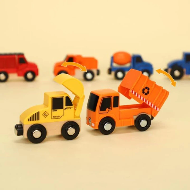 Magnetic Wooden Trolley and Vehicle Set for Kids – Educational Track Accessories and Toys