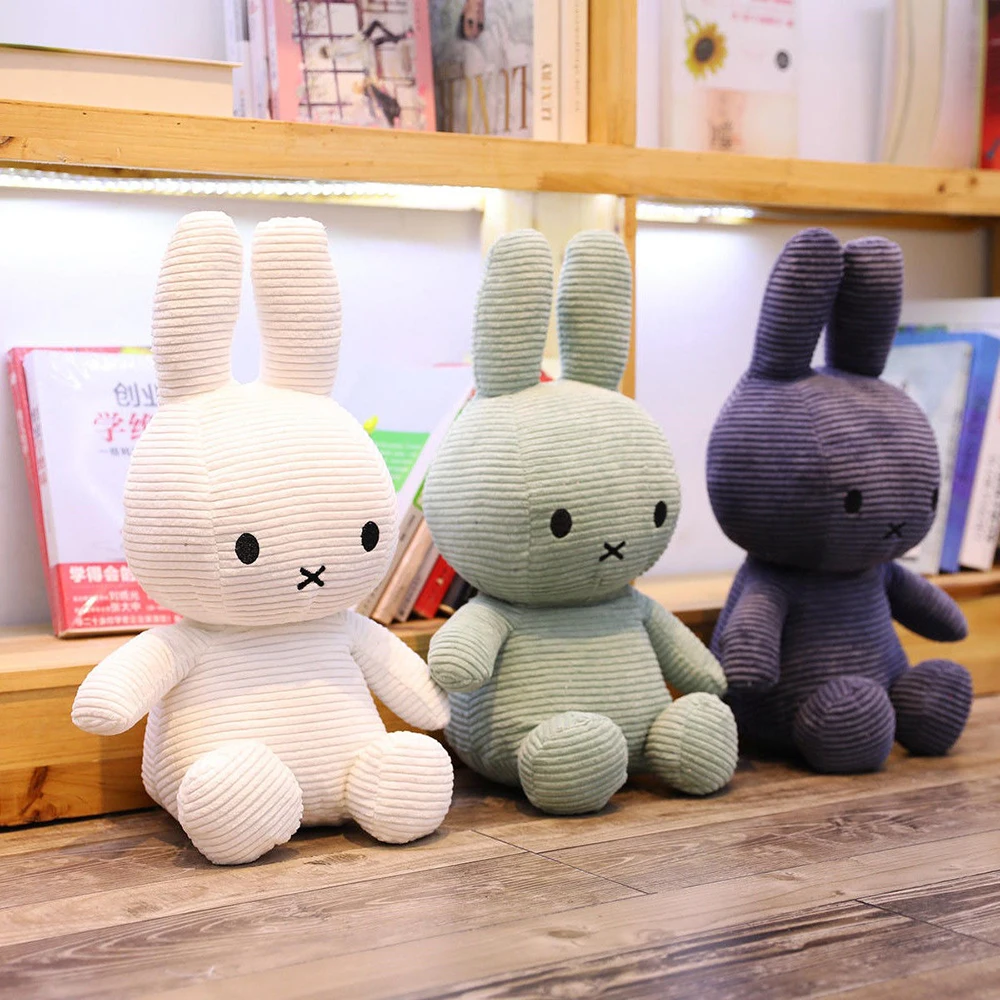 Kawaii Miffy Corduroy Striped Plush Doll Sitting Posture Home Decoration Fun Toy Girl Gift