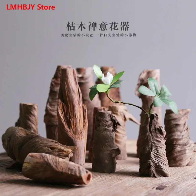 

Chinese Zen Living Room Solid Wood Dried Flowers Vase Ornaments Tea Room Dining Table Flower Arrangement Small Flower Ornaments