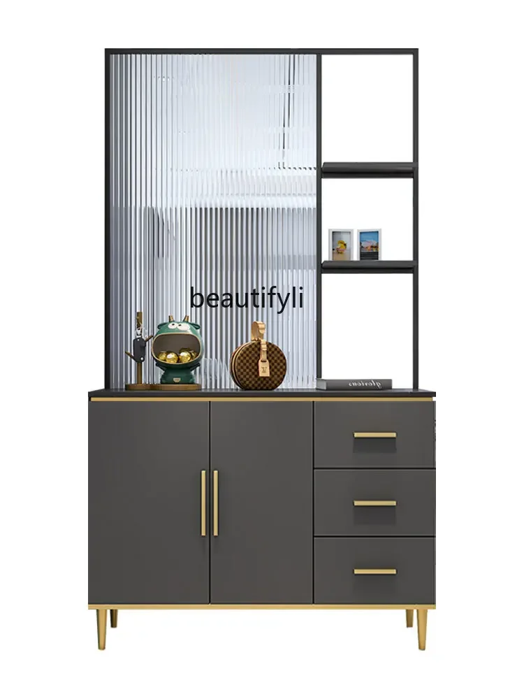 

Light Luxury Entrance Cabinet Shoe Cabinet Integrated Simple Art Changhong Glass Screen Hallway Living Room Entrance Porch