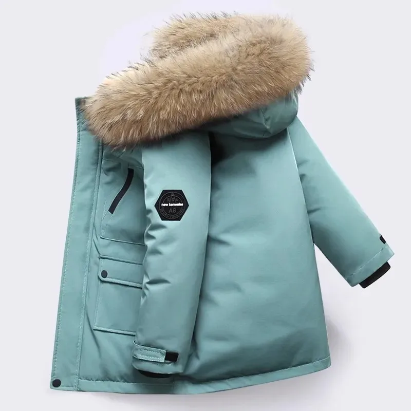 4-12Y Boys Velvet Thick Jackets Winter -30℃ Children's Parka Warm Cotton-Padded Outerwear Big Kids Thickening Coat Clothes