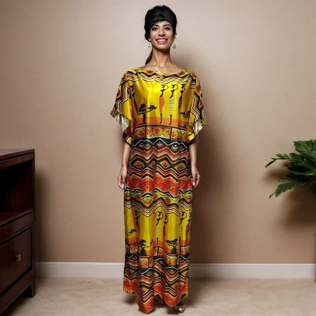 

Vestido largo y holgado para mujer, ropa africana de gran tamaño, diseño estampado con bufanda, Dashiki Abaya de Dubái, novedad