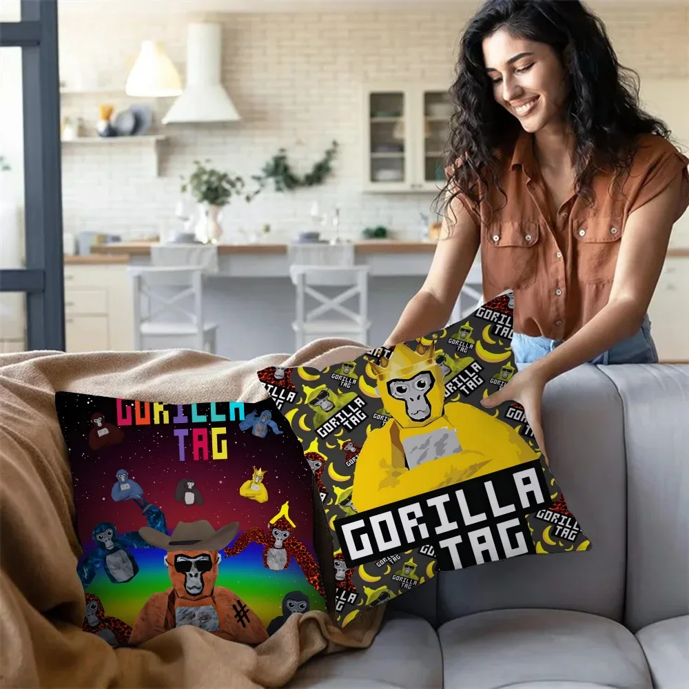 Pillow Covers Cartoon Novelty Cool Gorilla Tag Cartoon Sofa Decorative Home Double-sided Printing Short Plush Cute Cushion Cover