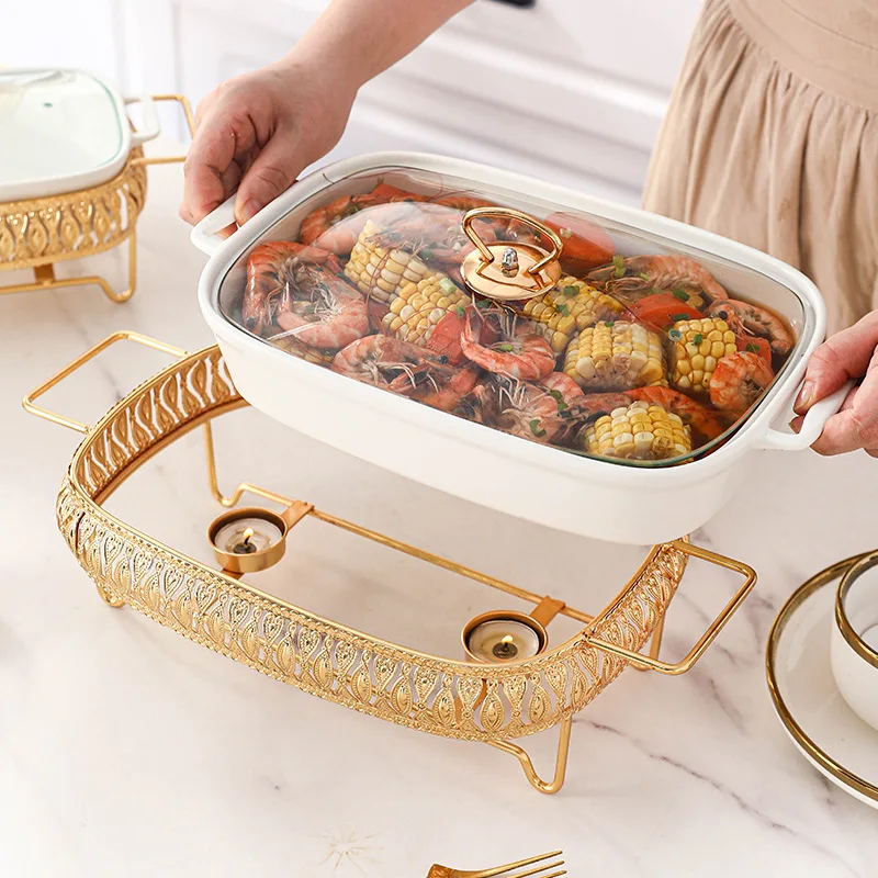 

Square Dinnerware Set With Lid And Candlestick Light Luxury Nordic Ceramic Hotpot Tableware For Household Kitchen
